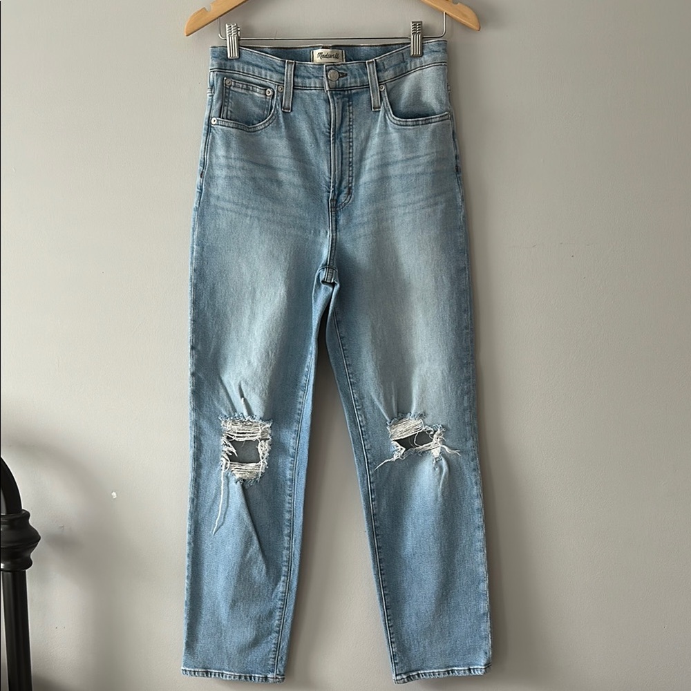 MADEWELL Perfect Vintage Straight Jeans 28 6 Women's Light Blue Distressed EUC!